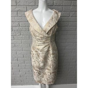 Evan Picone Woman’s Shawl Collar Ruched Gold Sleeveless Dress Size 8